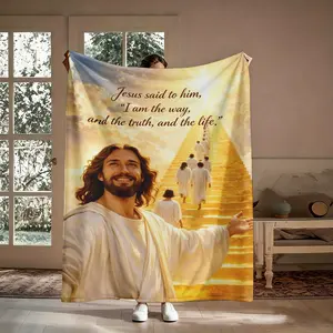 Jesus Way Truth Life Flannel Blanket, Christian Bible Verse Soft Throw, Cozy Warm Religious Blanket, Inspirational Faith Home Decor, Gift for Believers Mom Dad, Suitable for Couch Bed Office, Holiday Christmas Gift for Christian Family