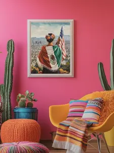 Mexico Wall Art, Flowers, Mexicana Art, Mexico-American Pride, Flag wall art, Corazon Mexicano Art, Mexico Unframed