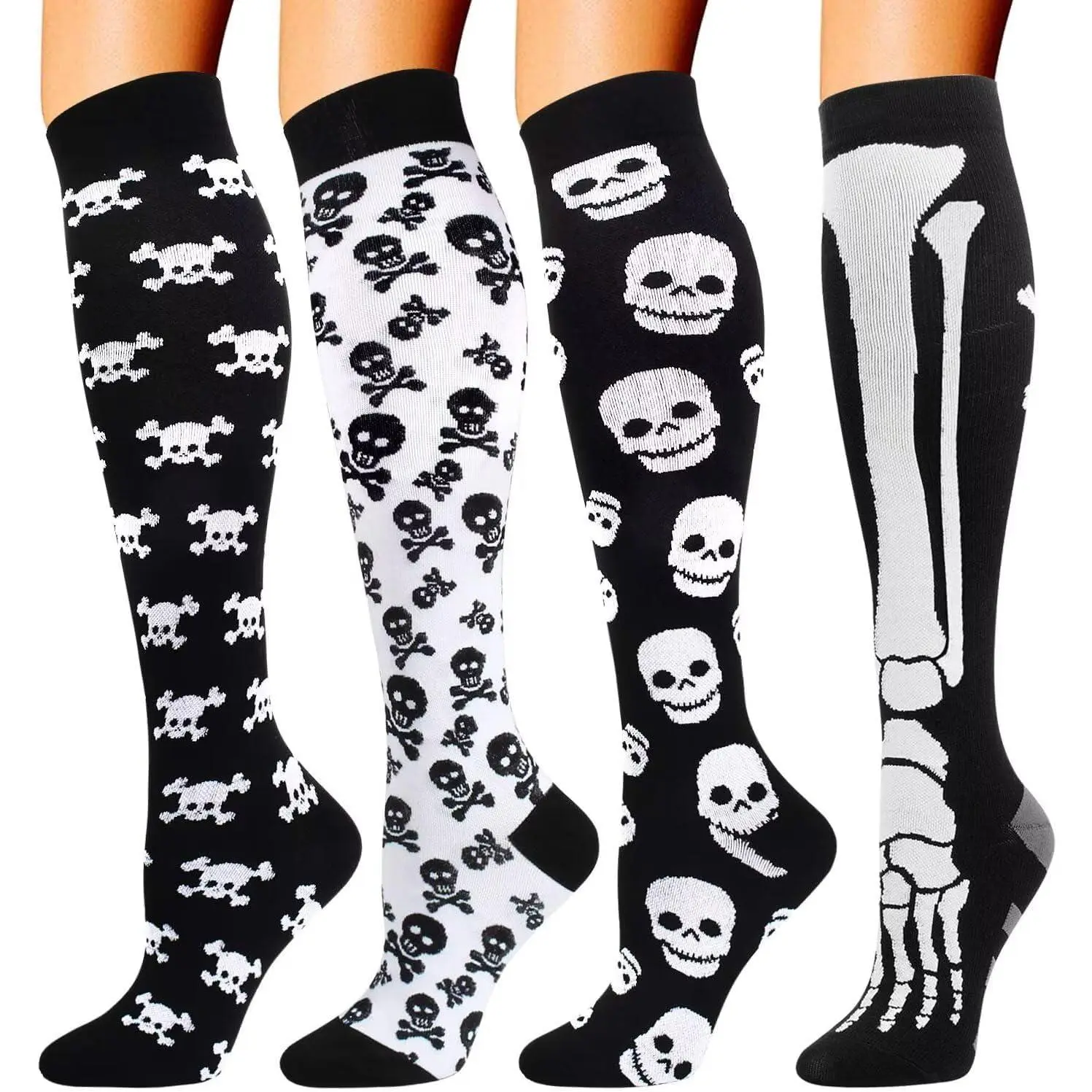 4 Pairs Compression Stockings for Men and Women, Sports Tight Socks for Runners, Fitness Workouts, Reduce Swelling, Machine Washable (Fashion Accessories)