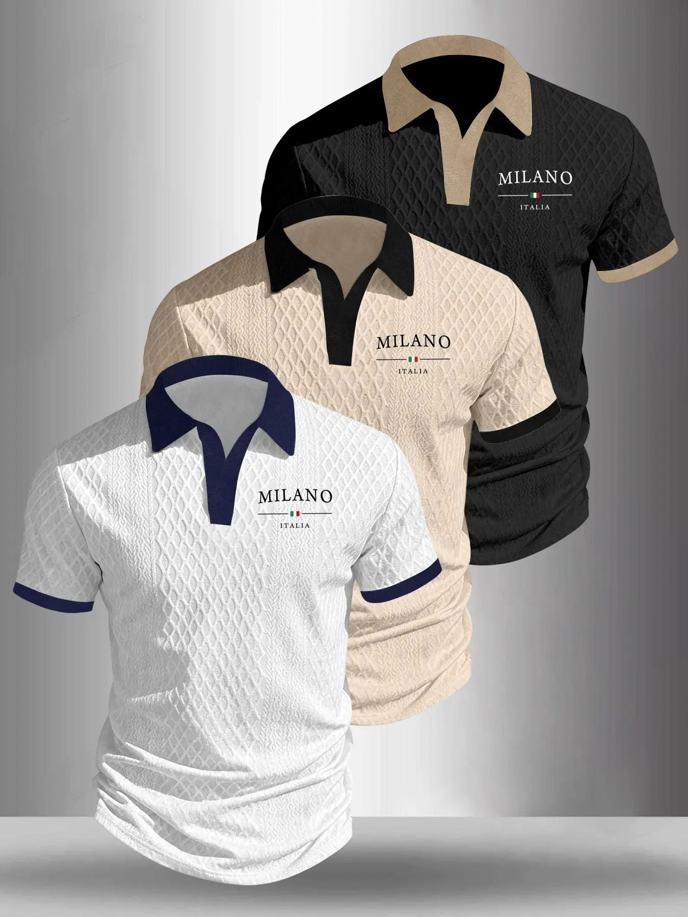 Men's 3-Pack "Milano Italia" Textured Athletic Collared Polo Shirts, Contrast Collar Casual Fashion Sporty Golfing Shirt Tees, Breathable Sports Wear Summer Tops #3PackPoloShirts #MilanoItaliaPolo #TexturedPolo #GolfCasualTops #TikTokMadeMeBuyIt