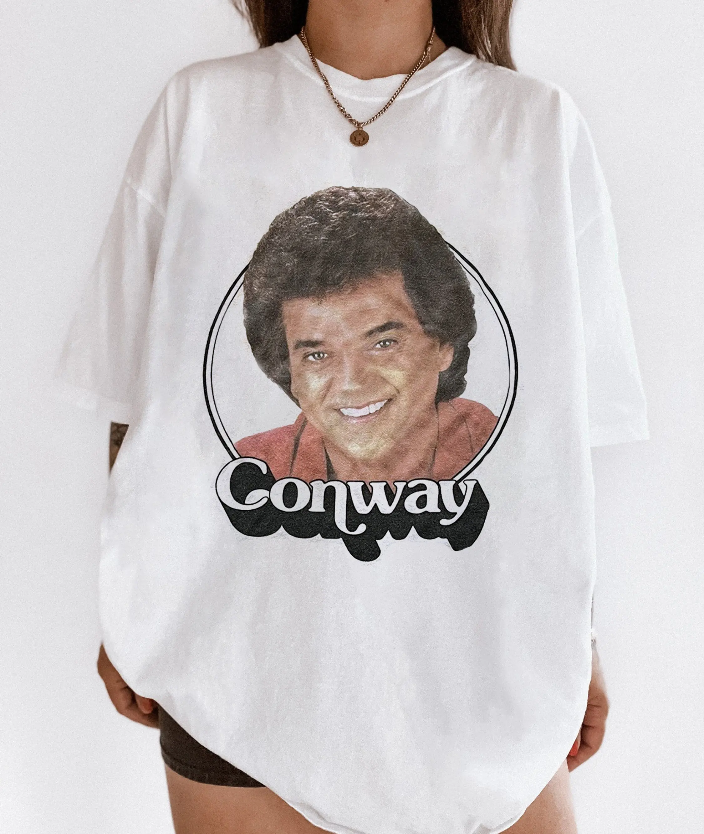 Women's Vintage Conway Twitty "Hello Darlin" Graphic T-Shirt - Fitted Cotton Crew Neck Shortsleeve Tops, Machine Washable Casual Streetwear