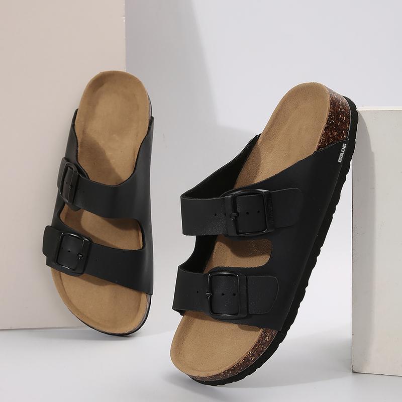 Womens Slide Sandals Cork Footbed Sandals With Straps Adjustable Buckle Slip On Sandals
