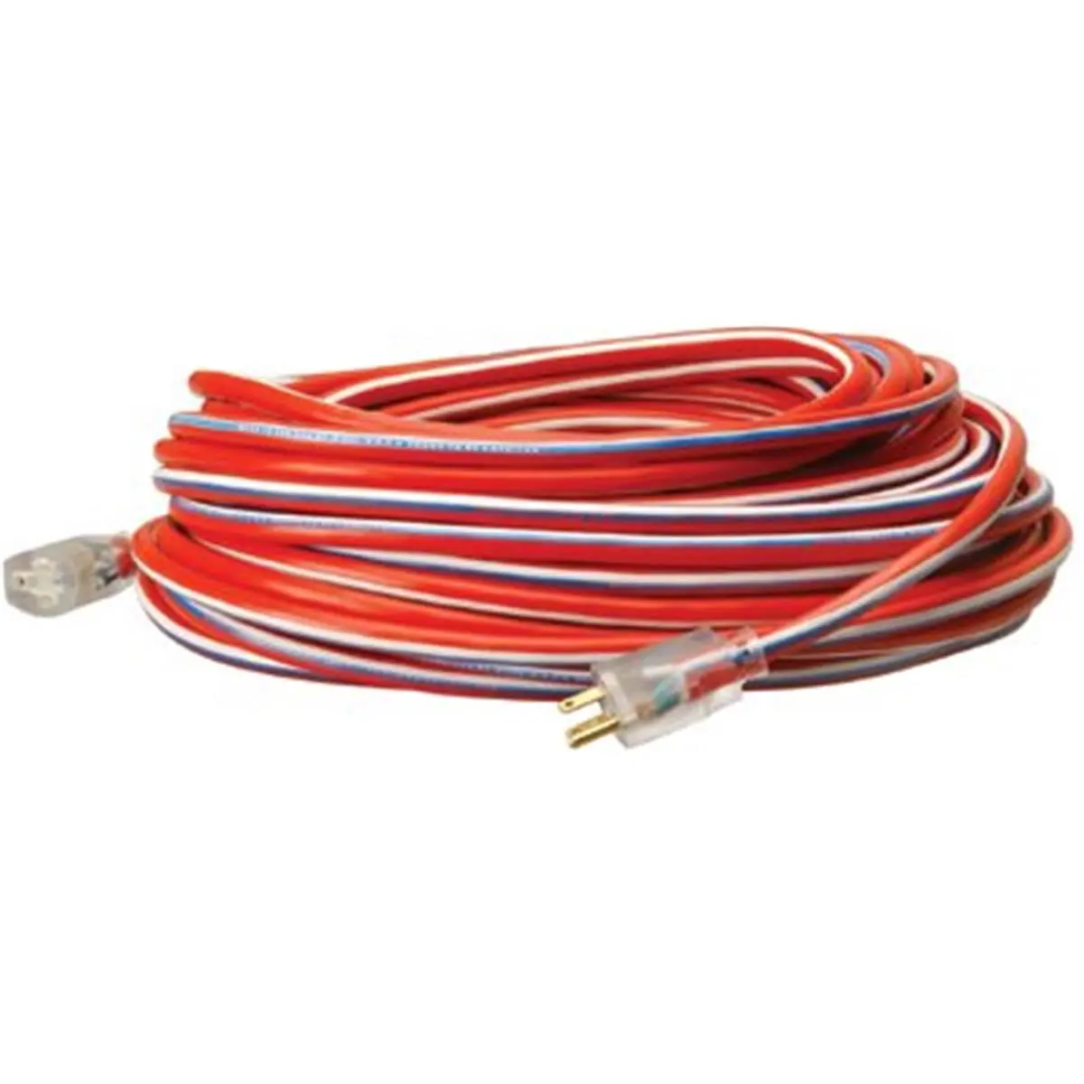 212 MAIN 50 ft. SJTW Red-White-Blue Outdoor Extension Cord, 12-3 Gauge, Molded Plugs, Waterproof Ends, Durable, Made in USA