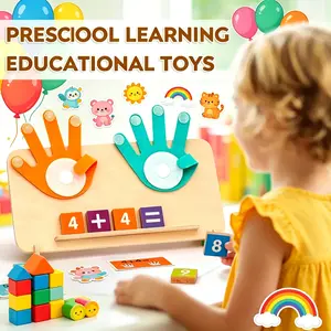 Wooden Finger Counting Math Toy for Kids, Educational Math Puzzle Game with Number Blocks, Preschool Addition Subtraction Learning Set for Toddlers Ages 3+, Number Recognition & Counting Practice