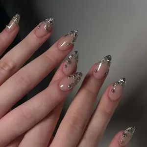 Custom Press On Nail Nails,Silver Lines Pearls Wedding Nail,Hand painted Gel Nails, Handmade Floral Nails, Christmas nails