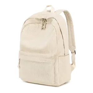School Backpack for Teens Large Corduroy Bookbag Lightweight 17 inch Laptop Bag for Girls Women Casual High School College (Corduroy-Beige)