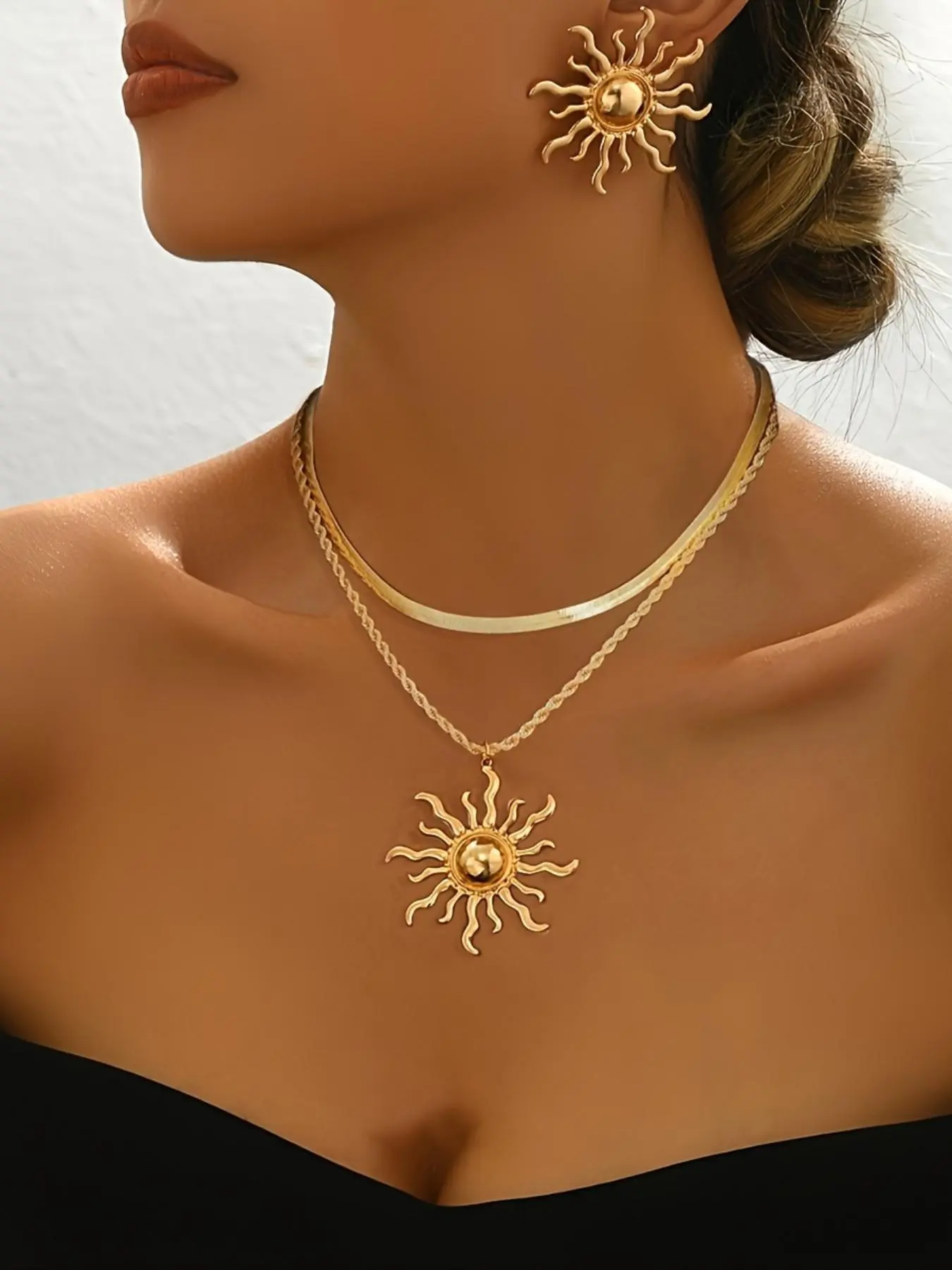 Sun Design Necklace & Earrings, Fashion Jewelry for Party, Daily Clothing Decor, Trendy All-match & Exquisite Jewelry for Birthday Gift, Trendy Jewelry Set, Fashionable Jewelry Set, Necklaces Earrings Set, Necklace And Earring Set, Jewellery Gift Set