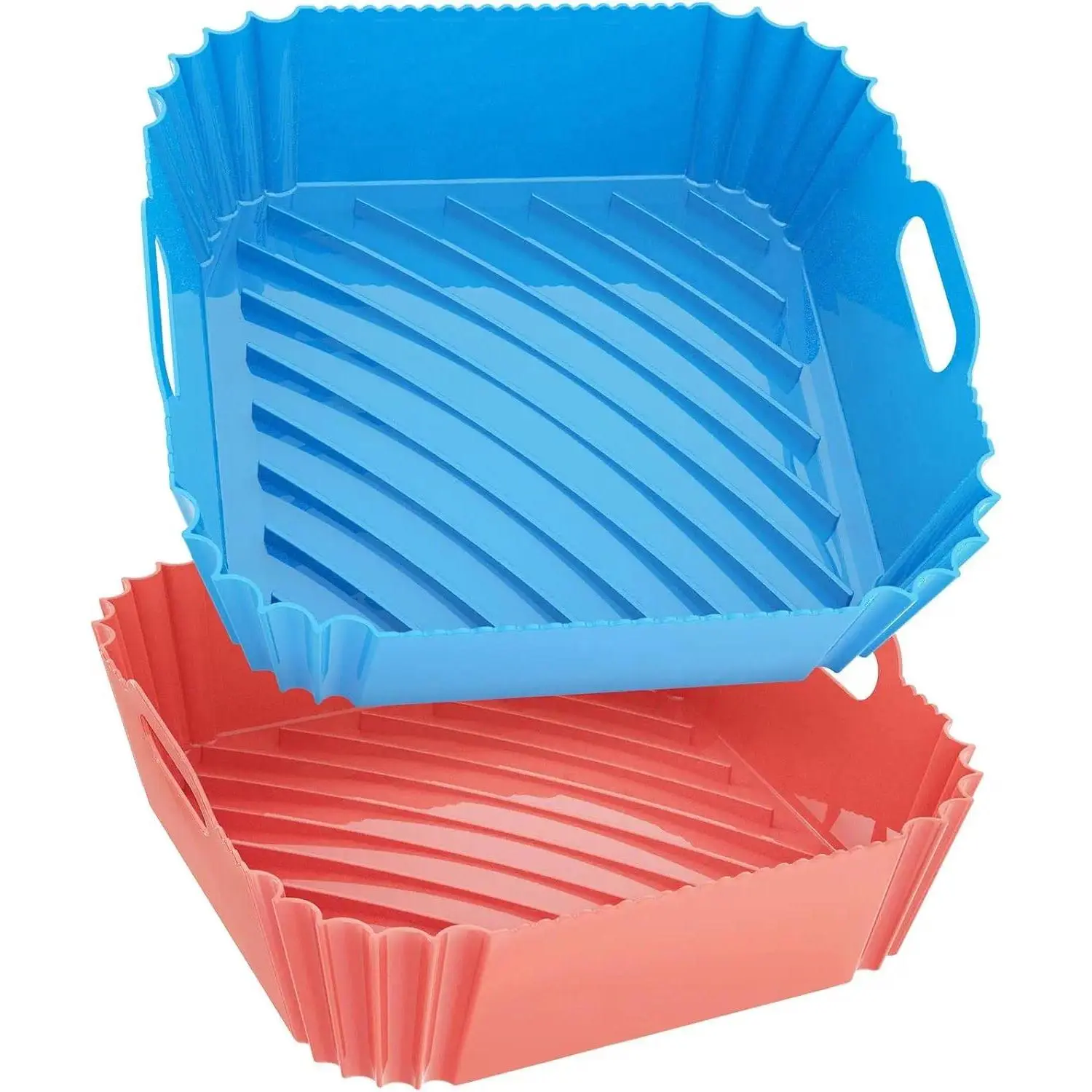 Reusable Eco-Friendly Air Fryer Silicone Liners - 2-Piece Set (Square & Round), 7.9 in, 2 Strong Handles, Raised Ridges, Replacement Insert for 4-10 QT Air Fryers, Cooking/Baking Kitchen Accessory, Two Piece Set