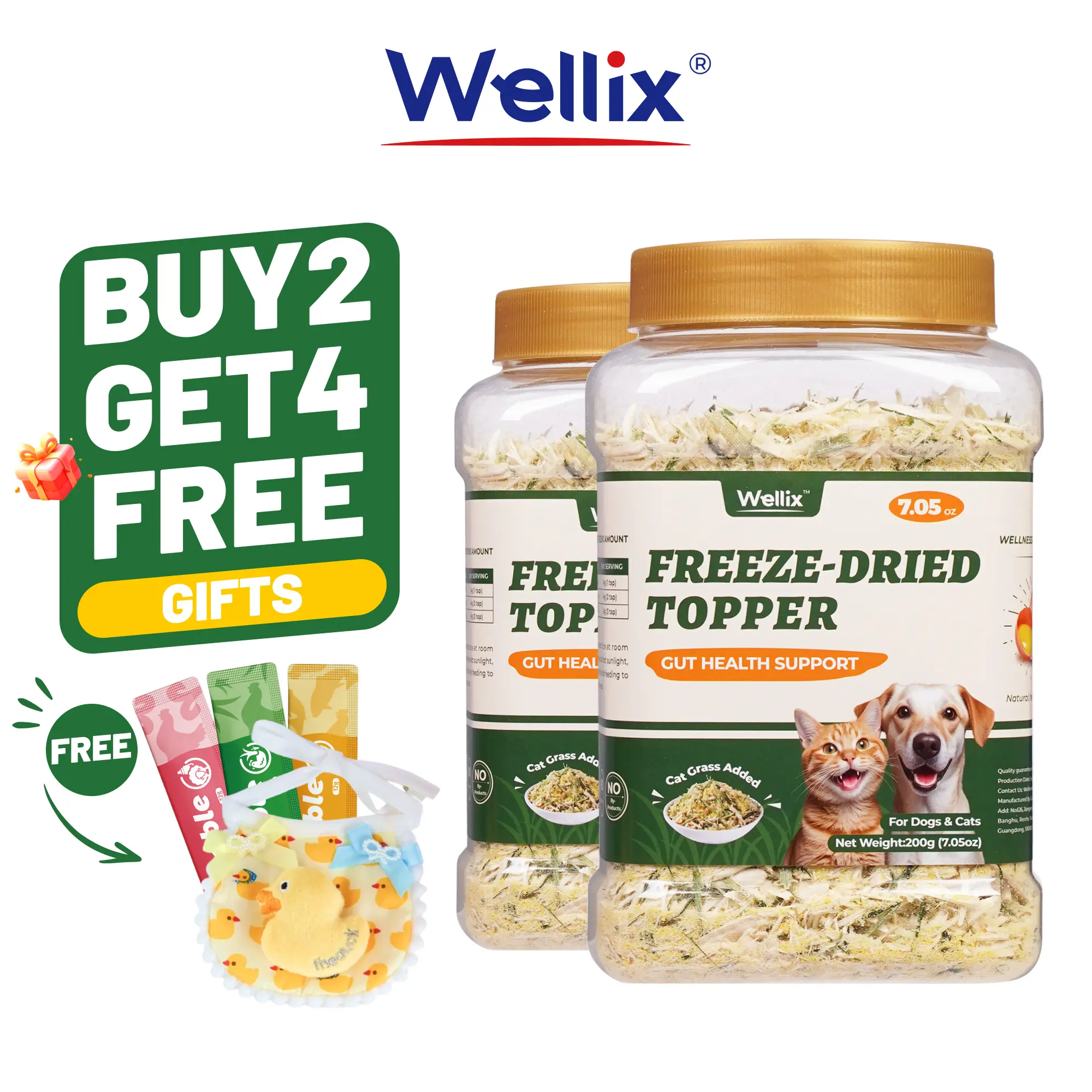 Wellix Dog&Cat Food Topper - Cat Grass Treats for Haiball Treament - Chicken Flavor Freeze Dried Cat Treats - Low Calorie Training Treats for Dogs&Cat 7.5oz