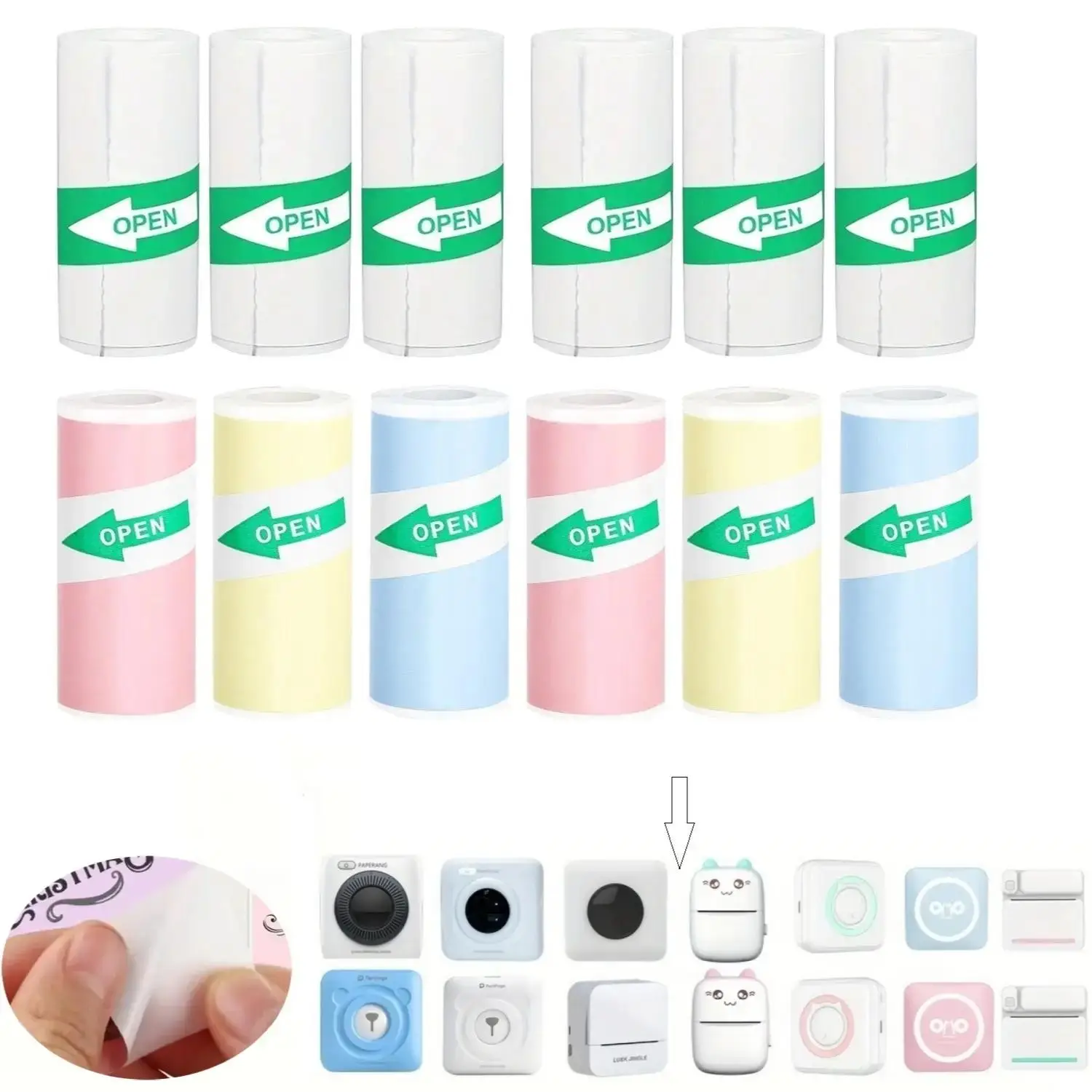 Label Sticker, 3/6/12 Rolls Self Adhesive Thermal Label Printing Paper, Office Label Paper, Print Label Paper for Mini Printer/Pose Machine/Instant Ca