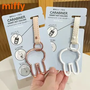 Kawaii Miffy Cute Key Chain Cartoon Rabbit Leather Multifunctional Metal Decoration Pendant Girl Festival Gift