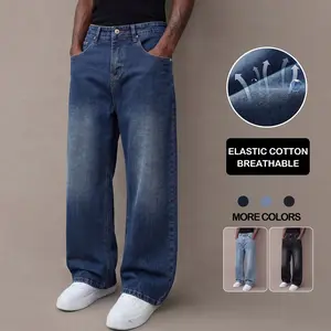 Men’s Five-Pocket Stretch Jeans! Vintage wash loose straight leg, button-zip fly, all-season everyday casual pants