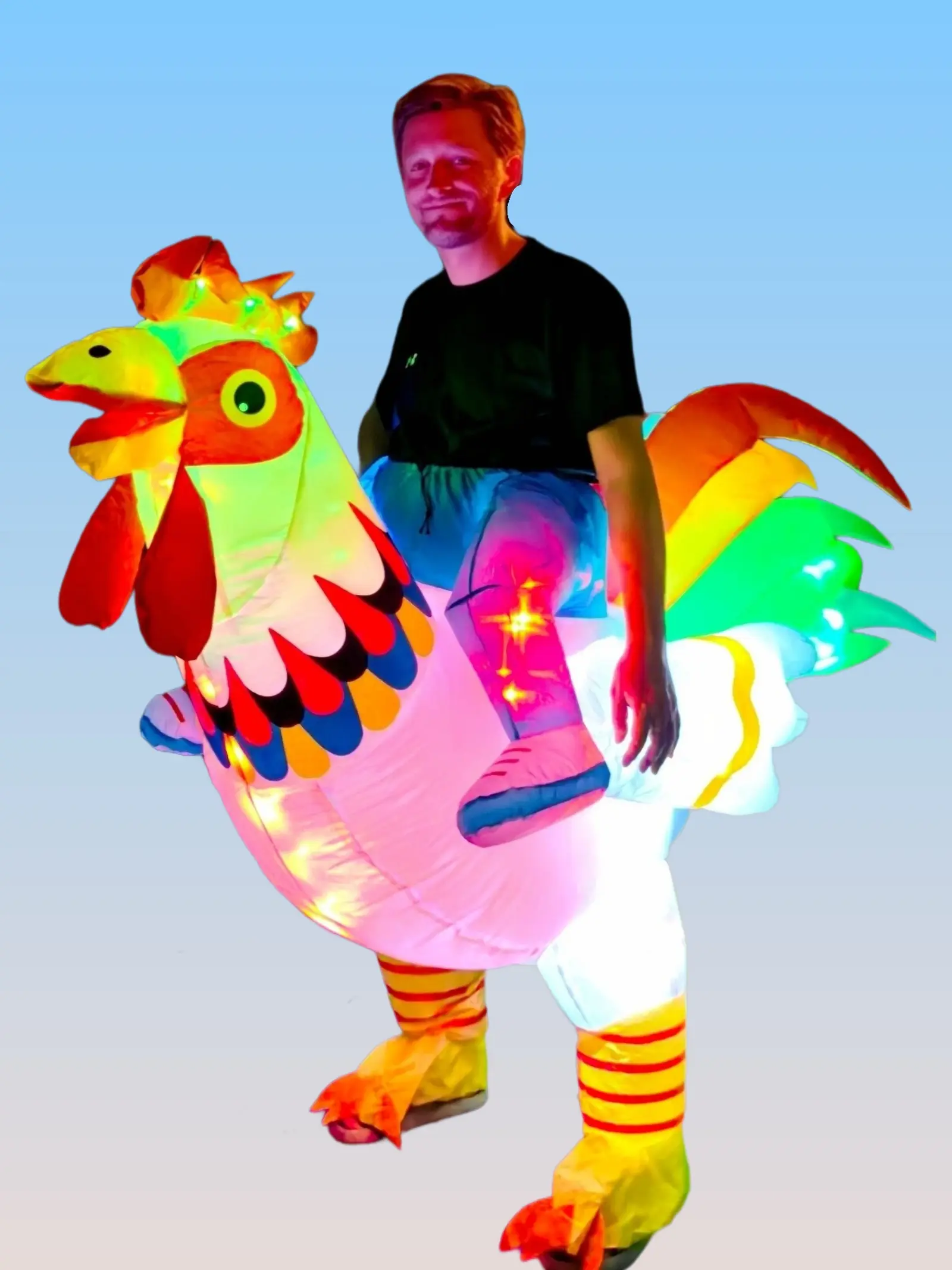Chicken Smart LED Inflatable Costume Halloween Full Body Rooster Suit, Colorful Polyester Glow-in-Dark Clothes with Changing Shiny Lights, Ideal for Halloween Night Event, Funny Party, Menswear