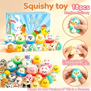 18pcs Transparent Shell Cute Animal Squishy Toy Stress Relief，Clear Case Mini Animal Squeeze Ball Sensory Fidget Toy, Cute Animal in Clear Shell Decompression Squeeze Toy，Random Delivery (Please Do Not Purchase If This Is a Concern)