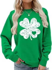 St Patricks Day Sweatshirt, Crewneck Shamrock Sweatshirt Long Sleeve Irish Lucky Four Clover Sweatshirt For Women