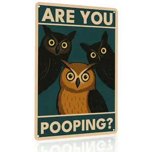 Are You Pooping? 3 Owls 12x8 Inch Aluminum Metal Sign - Funny Bird Lover Wall Decor for Bathroom, Restroom, Powder Room - Retro Tin Sign Gift for Owl Enthusiasts & Nature Lovers