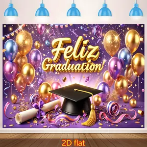Graduation & Grad Fiesta Backdrop – Balloon Ribbon Theme Tapestry, Wall Hanging, Photography Background, Polyester HD Print, Indoor, Outdoor, Party Decor