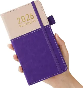 A6 Pocket Size 2026 Planner, 3.8"x7" 2-Tone PU Leather Daily Weekly Monthly Organizer with Elastic Bands, Jan-2026 to Dec-2026 Compact Purse-Friendly Calendar Book for Office, Home, Two-Tone