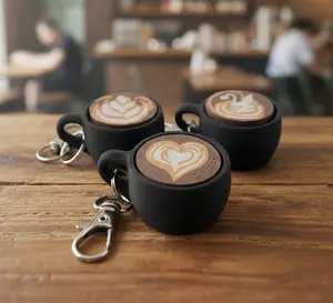 Latte Art Fidget Clicker Keychain – 3D Printed Mini Coffee Cup with Realistic Latte Art, Satisfying Bounce-Back, Stress Relief Gift