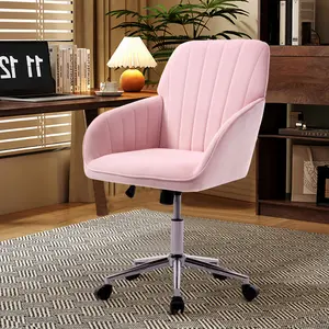Velvet Desk Chair for Home Office, Modern Adjustable Computer Task Chair Swivel Chair Cute Vanity Chairs with Arm Rest for Bedroom Living Room Make-up Room (Pink)