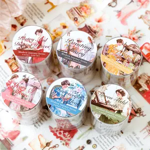 6 Rolls Matte Pet Ink Tape, Vintage Girl Character Decorative Stickers, Retro Style Adhesive Paper Roll for Scrapbooking