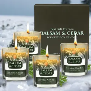 Balsam & Cedar Scented Candles, Natural Soy Wax Candle With Cotton Wick, Perfect for Creating a Refreshing Ambiance, Christmas Candle gifts, Winter candles, 3.5 OZ Glass Jar (Pack of 4)