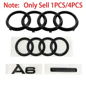 ABS Audi Models Car Front Hood Grill Emblem Rear Trunk Badge Sticker For Audi A6 2020 2021 2022 2023 4 Ring Logo A6 Letter Sticker Quattro Emblem Decoration Replaced Accessories