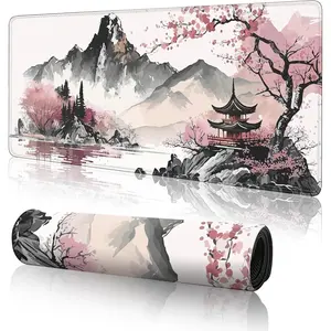 Watercolor Cherry Blossom Large Gaming  Pad, Pad Gaming 31.5 x 11.8 in  Mat Desk Pad,Large Desk Mat,Extended Keyboard Mousepad with Non-Slip Base and Stitched Edge for Desk  Office