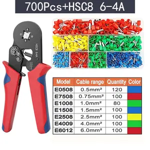 700pcs Wire Cable Crimp Terminal Set, Copper Tube PVC Flame Retardant Insulated Connectors, Includes Hsc8 6-4a Alloy Steel Crimper, 0.25-10mm²