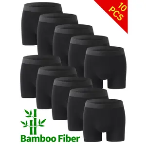 ZKW 10-Pack Men's Bamboo Fiber Boxer Briefs, Black, 95% Bamboo Fiber 5% Spandex, for Sports & Casual, Soft Skin-Friendly Sweat-Absorbent Breathable, All-Season Wear