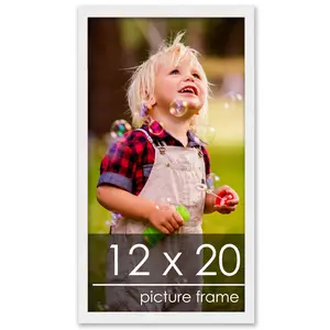 12x20 White Wood Picture Frame - UV Acrylic, Foam Board Backing, Hanging Hardware