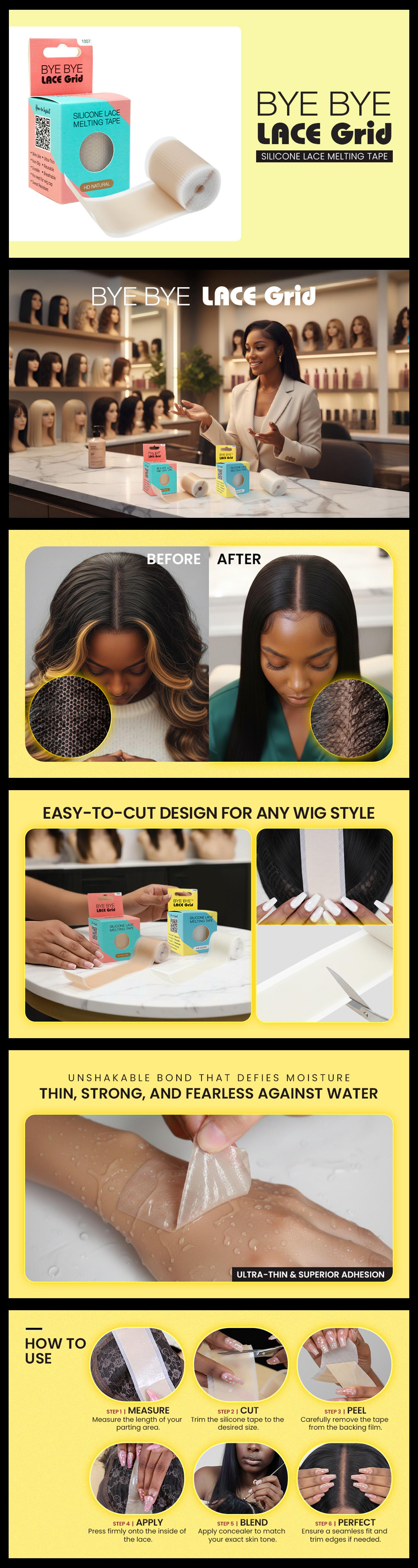 Lace Wig Grids and Knots Eraser Silicone Lace Melting Tape Bye Bye Lace Grid