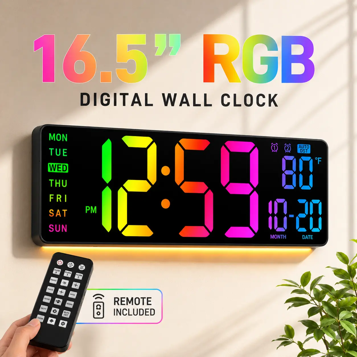10"/16" Large Digital Wall Clock with Countdown Timer Alarm, 11 RGB Colors Display, Classroom Timer Clock for Teachers, Back to School Supplies, Study Room Desk Clock, Dorm Room Essentials, Living Room Decor Gift