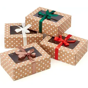 Brown  Cookie Boxes with Ribbons & Window (20 Pack) 8.3 x 6 x 2.8"  Grade Cardboard Bakery  Boxes for Christmas  Giving, Baked Goods, Candy , Decorative Holiday Packaging, Empty