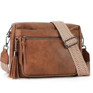 Crossbody Bags for Women, Vegan Leather Crossbody Purse Trendy Multi Pockets  Handbag with Tassel
