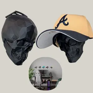 Wall Mounted Hat Holder - 3D Printed Skull Decor - Easy Instillation Cap Organizer