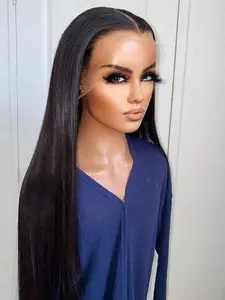 Soft No Glue Pre-Bleached 26 Inch Long 180% Density Daily Straight Hair 13x4x1 Lace Front Wig, High Temperature Resistant, Glueless Frontal Wig