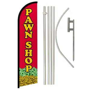 Windless Banner Flag & Steel-Aluminium Pole Complete Kit, 11.5x2.5ft Polyester Fabric Advertising Banner with Curved Sleeve, Home & Festive Party Supplies Backdrop