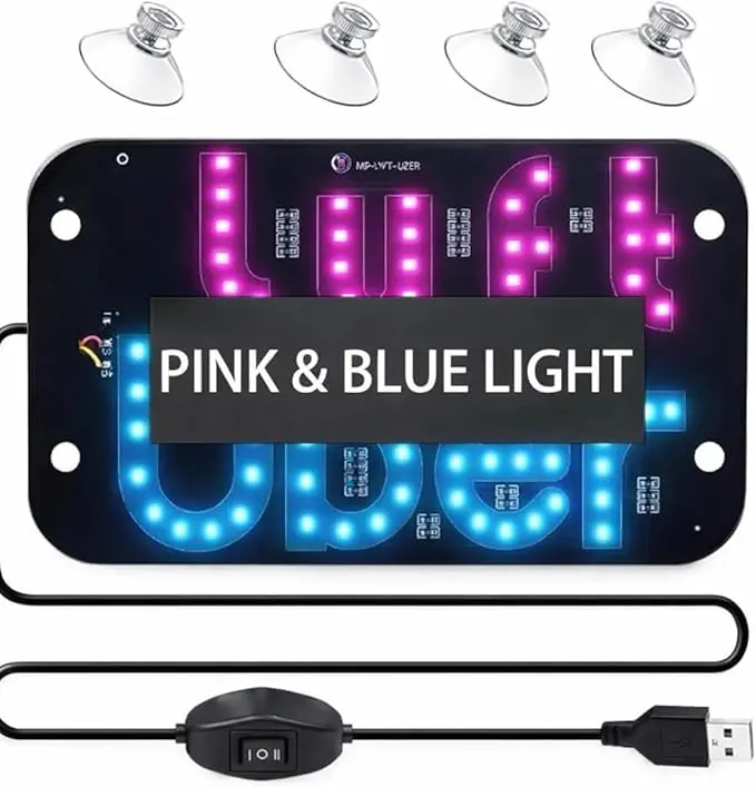 LED Light Sign for Car, Taxi Windshield Light Sign, USB Car LED Display with Suction Cups, Taxi Indicator Lights, USB Plug, Dual-Color Conversion, Improve Night Visibility (TypeA-Pink+Blue)