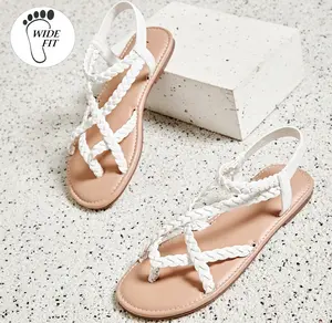 Women's Wide Width Flat Sandals Extra Wide Fit Vegan-friendly Strapy Sandals for Comfortable All-day Wear Summer Beach Shoes