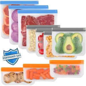 10 Pack Dishwasher Safe Reable Bags, Leakproof Reable Freezer Bags, BPA Free Food Storage Bags for Marinate Food Travel - 3 Gallon 4 Sandwich 3 Snack