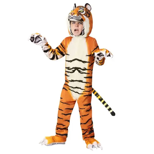 HalloweenCostumes Kids' Realistic Tiger Animal Costume, Polyester Cosplay Gear, with Boot Covers, Animal Costumes & Accessories for Boys
