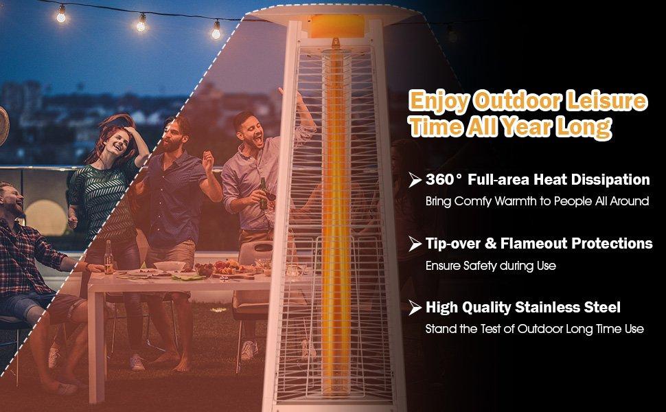 COSTWAY Propane Patio Heater with Wheels, 42000-50000 BTU Outdoor Heaters for Patio with Shelf Tabletop, Stainless Steel Burner, Auto Shut Off & Tip-Over Protection, Portable Patio Heaters for Outdoor Use