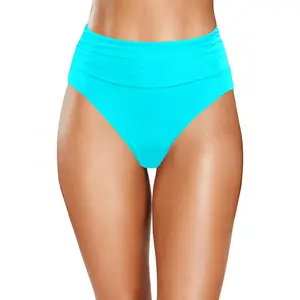Women High Waisted Bikini Bottoms Tummy Control Swimsuit Bottom High Cut Bathing Suit Swim Bottom