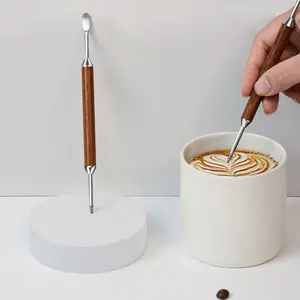 Latte Art Pen, Coffee Drawing Tool with Wood Handle, Double-Ended Barista Accessories for Creating Professional Espresso Tools