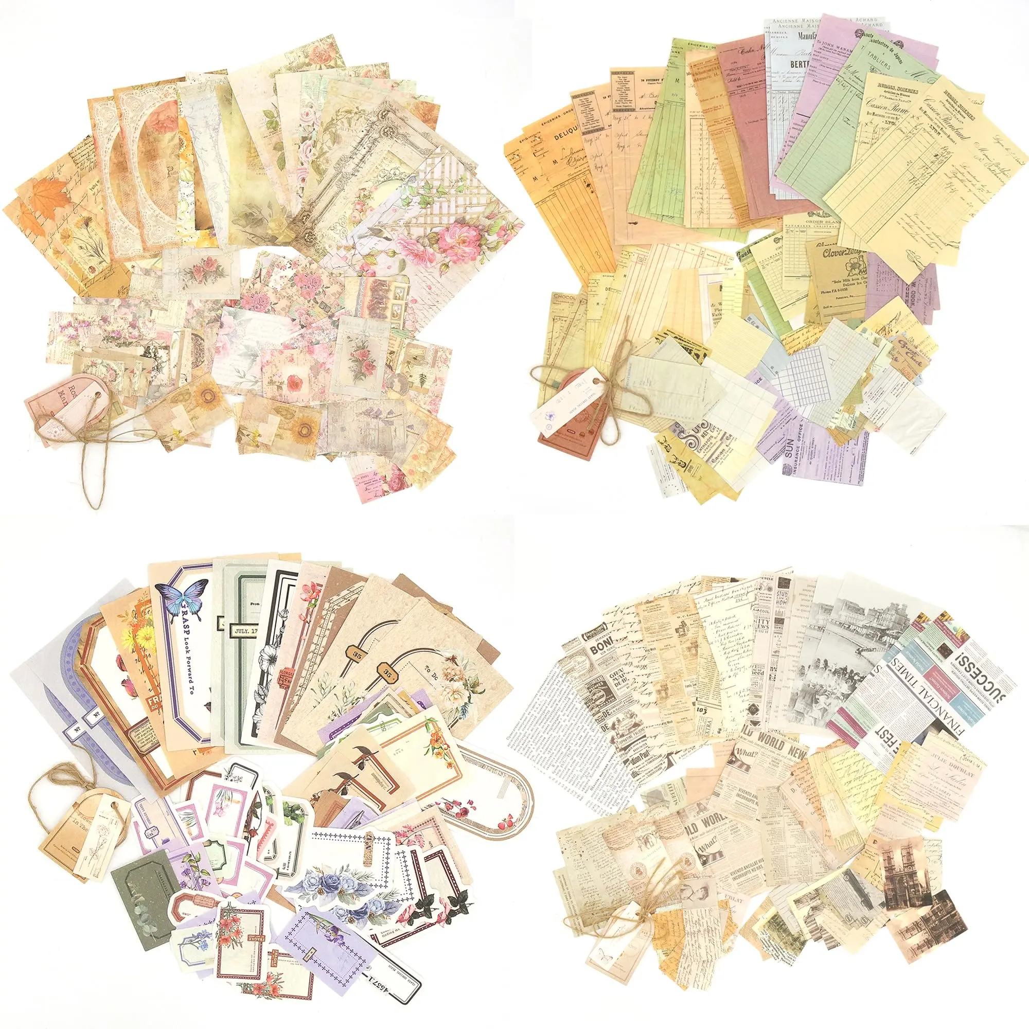 Vintage Rustic Craft Paper Kit - 400 Pieces Assorted Prints Multi-Size Sheets (1.2 in x 2.7 in Incl), Easy-to-Use Retro Supplies for Girls, College Students, Journaling, Planner Collage Card Embellishment