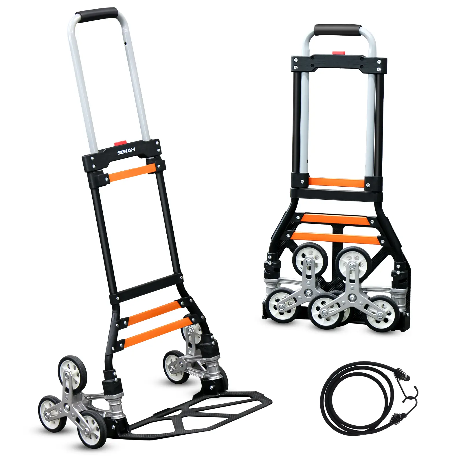 Sekam Stair Climbing Cart – 460 lbs Capacity Stair Climber Hand Truck, Heavy-Duty Folding Dolly with Dual Handle, 6 Wheels & 2 Elastic Ropes – For Home, Office, Shopping, Moving, Warehouse