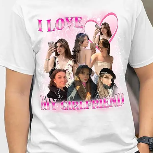 Custom I LOVE MY GIRL FRIEND T-Shirt, Custom Face Shirt With Name, Graphic Tee, Birthday, 90s Graphic Tee Style, Personalize Your Name, Gift For Him, For Her