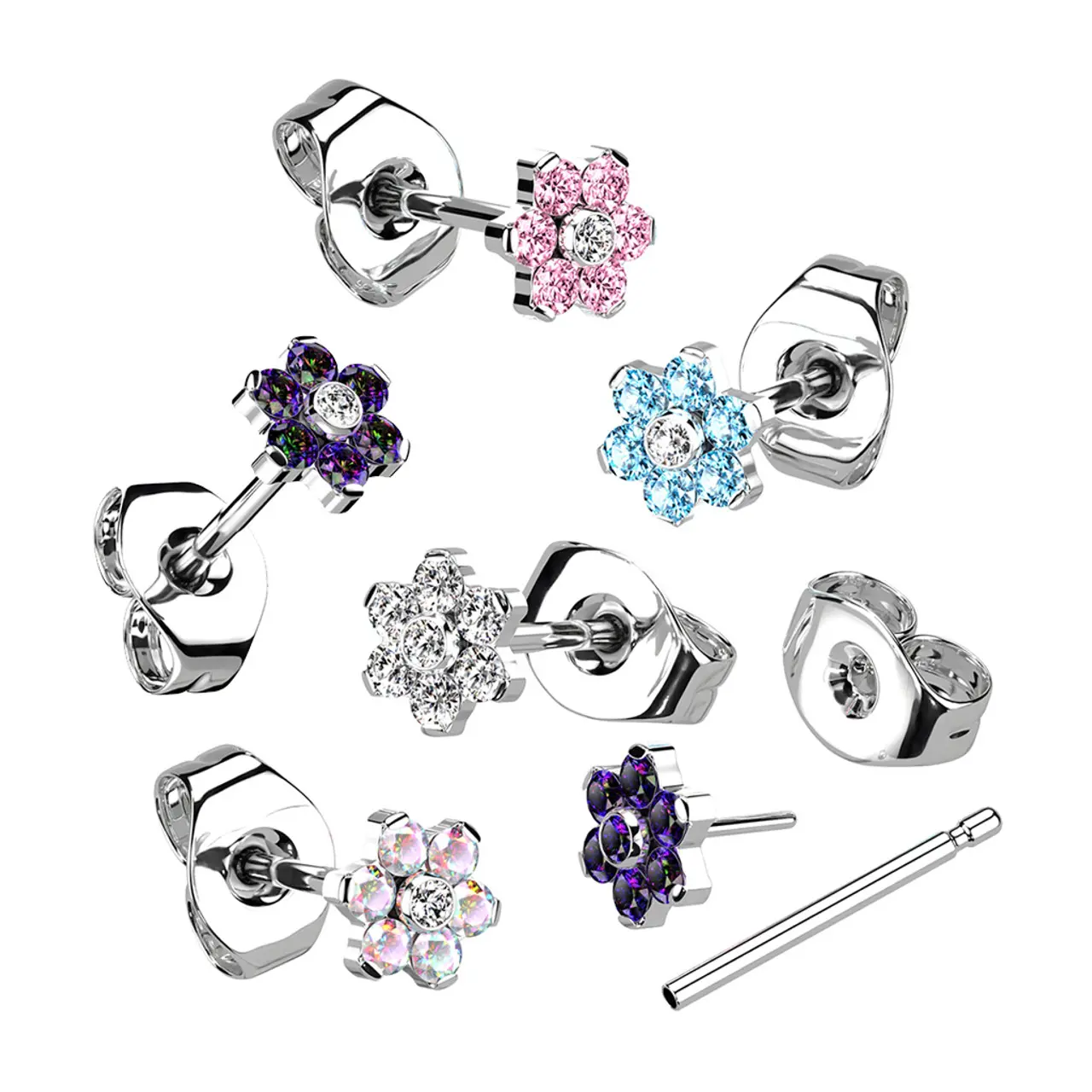 20G Earring Stud With CZ Flower Top Implant Grade Titanium Stud Earrings for Women