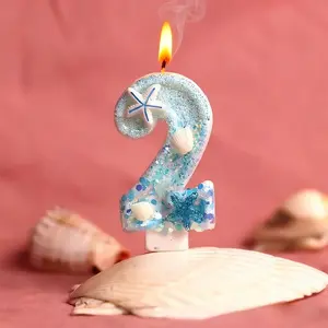 1pcs Blue dazzling ocean digital birthday candles, suitable for birthday cake decoration, parties, weddings, graduation ceremonies, high-quality decorative lighting, fun party decorations, Ornaments, and party atmosphere supplies.